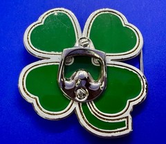 Lucky Four Leaf Clover Shamrock Green Silver Novelty Bottle Opener & Belt Buckle