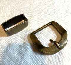 Antique Brass Buckle and Loop / Keeper Set, 1 1/4 & 1 1/2