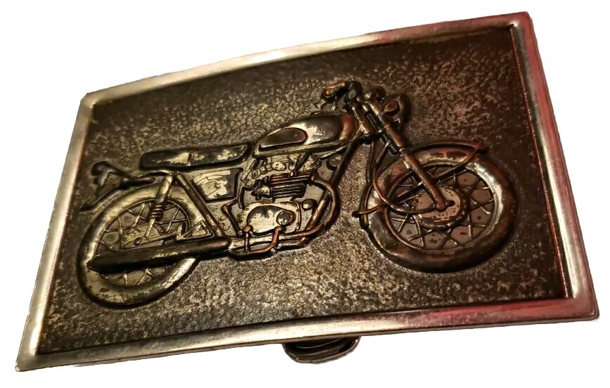 Vintage Brass Tone Motorcycle Belt Buckle 70s 80s Honda Triumph