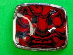 Samurai Video Game Cyberpunk Oni Mask Red Black Enamel Belt Buckle