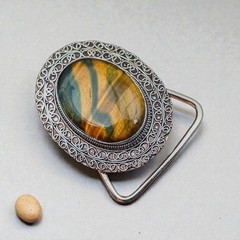 Tiger Eye Silver Plated Belt Buckle – Handmade Western Statement Buckle