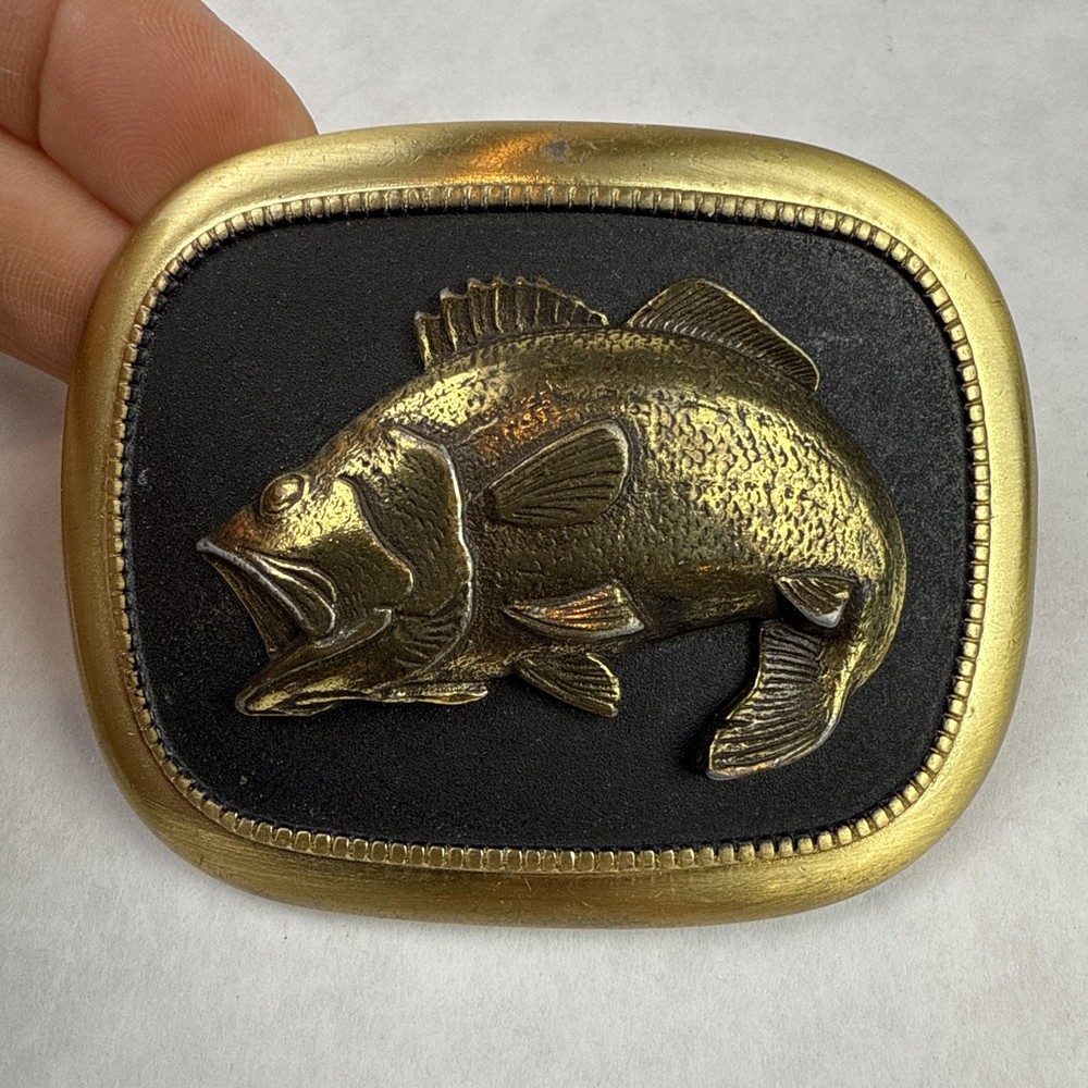 Vintage Large Mouth Bass Belt Buckle Made in USA 2.75” x 2.25” Good Weight Clean