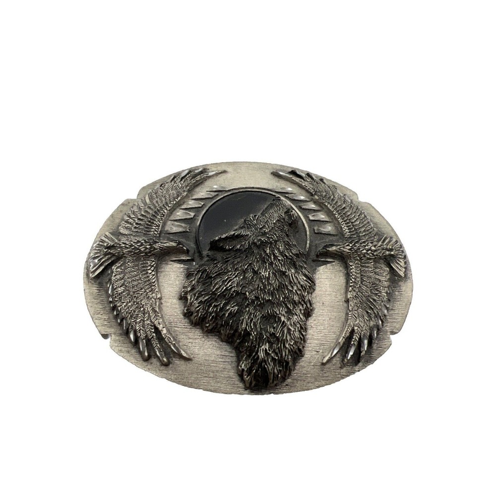 Siskiyou Buckle Co. Pewter Belt Buckle 1995 Wolf Eagle Native