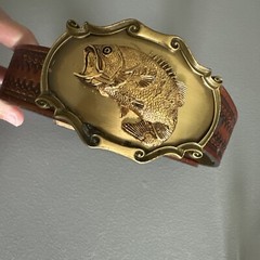 1978 Raintree Bass Fish Belt Buckle USA Leather Belt Brass Bronze Father Day 42