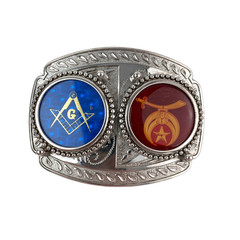 Masonic Shriners Belt Buckle Silver Blue Red Gold Fraternal Lodge Western