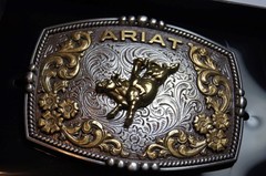 Ariat Western Belt Buckle Bull Rider Logo Silver & Gold tone A37065