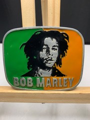 Bob Marley Unisex Metal Belt Buckles w/image Green & Yellow