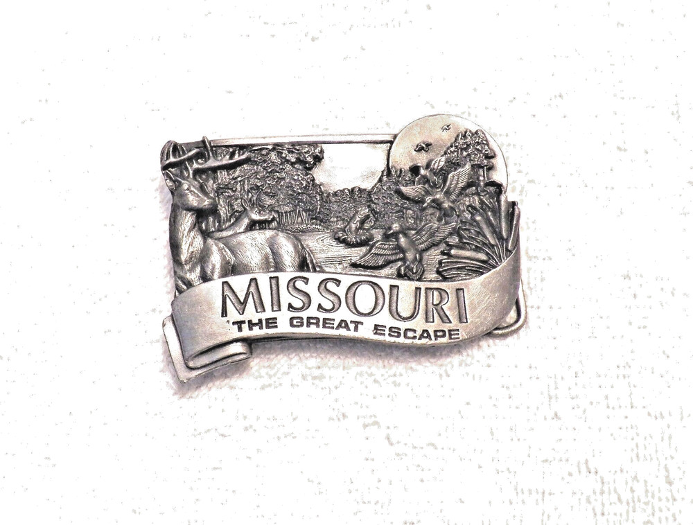 VINTAGE BELT BUCKLE MISSOURI « THE GREAT ESCAPE » 1984 BERGAMOT BRASS WORKS BB12