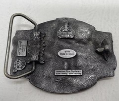 American Fire Fighter Belt Buckle SiskiYou 1988 Made in USA Fire Engine Pewter