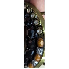 New Horse Head Belt Buckle Gold Tone Black Faceted Beads Clear Rhinestone Beaded