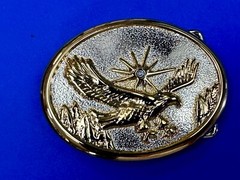 Majestic American Eagle Flying Wings Wide W/ Starburst Two Tone NOS Belt Buckle