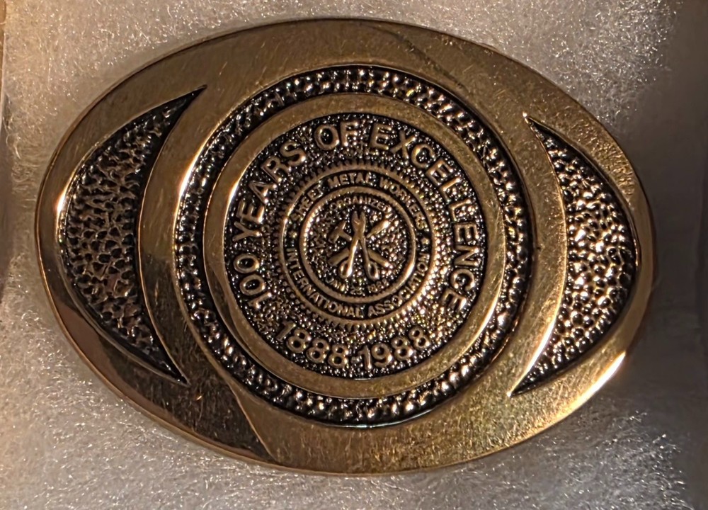 Vintage Metal Belt Buckle, Brass, Sheet Metal Workers International Association