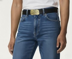 Vintage Yellow Textured Belt Buckle – Rustic Metal Buckle