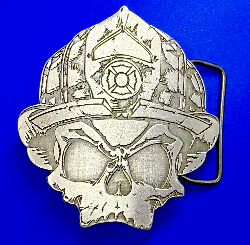 Firefighter Fireman Skull Wearing Helmet Promo Black Helmet Apparel Belt Buckle