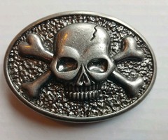 Skull Crossbones 4&Prime;x2 3/4&Prime; Belt Buckle Heavy Textured Front