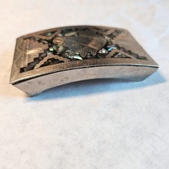 Vintage Alpaca Mexico Horse Head Abalone Shell Inlay Silver Tone Belt Buckle