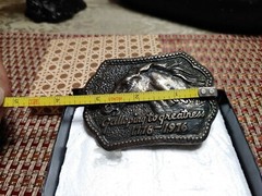 RARE 1776 1976 Lee LeBlanc Belt Buckle SHELL OIL BICENTENNIAL HORSE GALLOPING LE