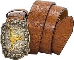 Western Cowboy-Belts for Men Big-Buckle Longhorn-Bull Pu-Leather Rodeo Cowgirl-B