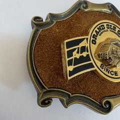 RainTree Grand Ole Opry Metal Brushed Suede Western Belt Buckle 3.75 Inch 1970’s