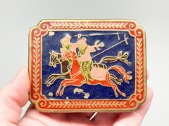 3 Handmade India Brass Belt Buckle Geometric Brutalist Cloisonné Enamel Vintage