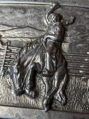 Vintage Justin Belts Belt Buckle Bronc Busting Horse Cowboy Rodeo Fort Worth TX