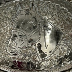 Vintage W Horse Head Belt Buckle Silver Tone Floral Rope Edge Made in USA