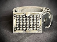 Studded Belt Buckle Leather Inlay Industrial OOAK 2.75&Prime; Darren McNeese