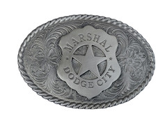 Pewter Old West Marshal Dodge City Badge Belt Buckle Silver Western Buckle