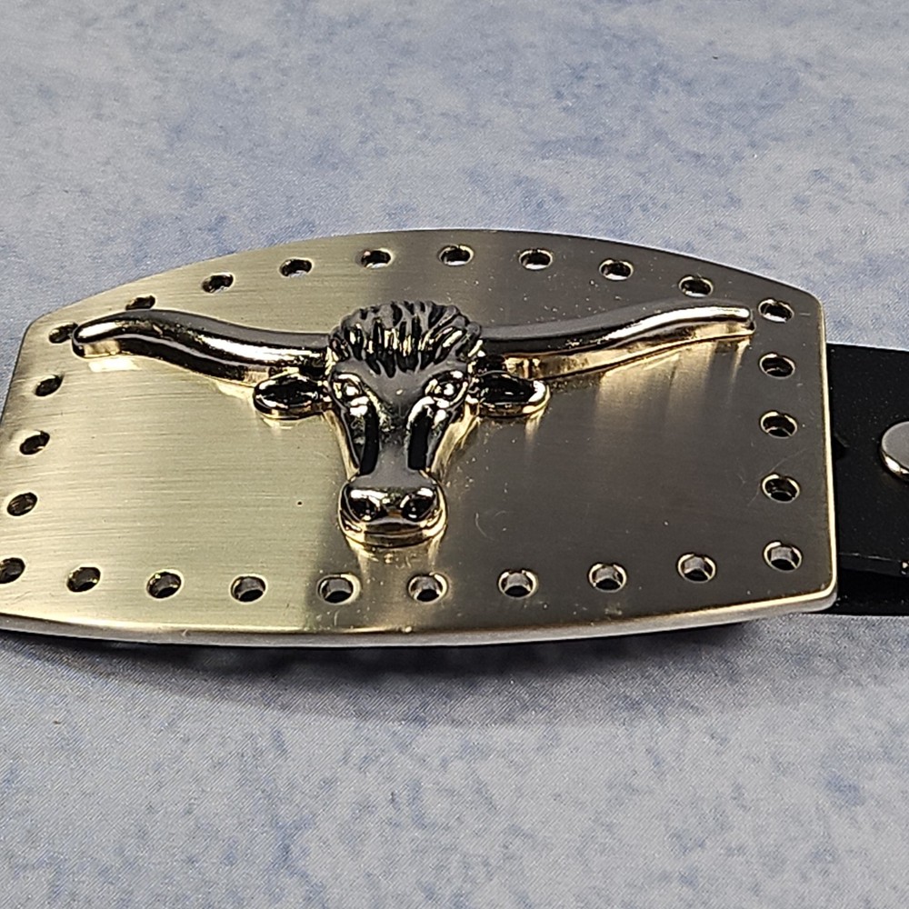 Vintage LONGHORN STEER BULL belt buckle CHROME metal OVERSIZED longhorn WESTERN