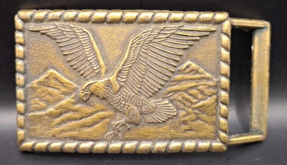 Vintage 1970s Harley Davidson HD Motorcycle Eagle Spread Wings Brass Belt Buckle