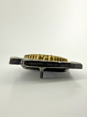 Vintage Railroad Metal Locomotive Belt Buckle Ceramic Inlay Train Collectible