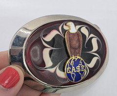 Case Belt Buckle Old Abe Bald Eagle & Globe Trademark Red Cloisonne READ