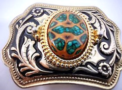 Belt Buckle Gold Color Trim With Oval Brown Green Center