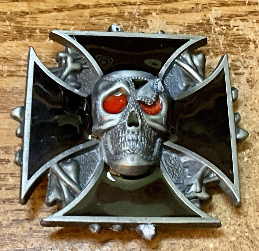 Metal Belt Buckle – Skull Biker Cross Bones Zipperhead
