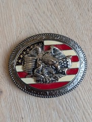 Belt Buckle American Flag Eagle Red White Blue Military Patriotic