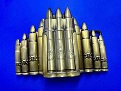 Bullet Rifle Rounds Skull Crossbones Lighter (Not Working) Large Belt Buckle