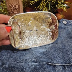 Longhorn Cowboy Belt Buckle Western HebillaSilver & Rosetone 4×3.5 Inch