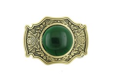 Southwest Western Patterns with Green Stone Oval Solid Brass Metal Belt Buckle
