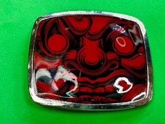 Samurai Video Game Cyberpunk Oni Mask Red Black Enamel Belt Buckle