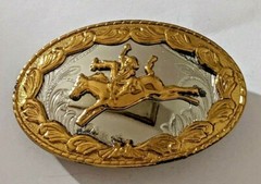 German Silver Rodeo Cowboy Bucking Bronco Horse Belt Buckle Vintage RARE HTF EUC
