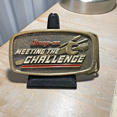Vintage BTS Snap-on Tools Meeting The Challenge Solid Brass Belt Buckle (B43)