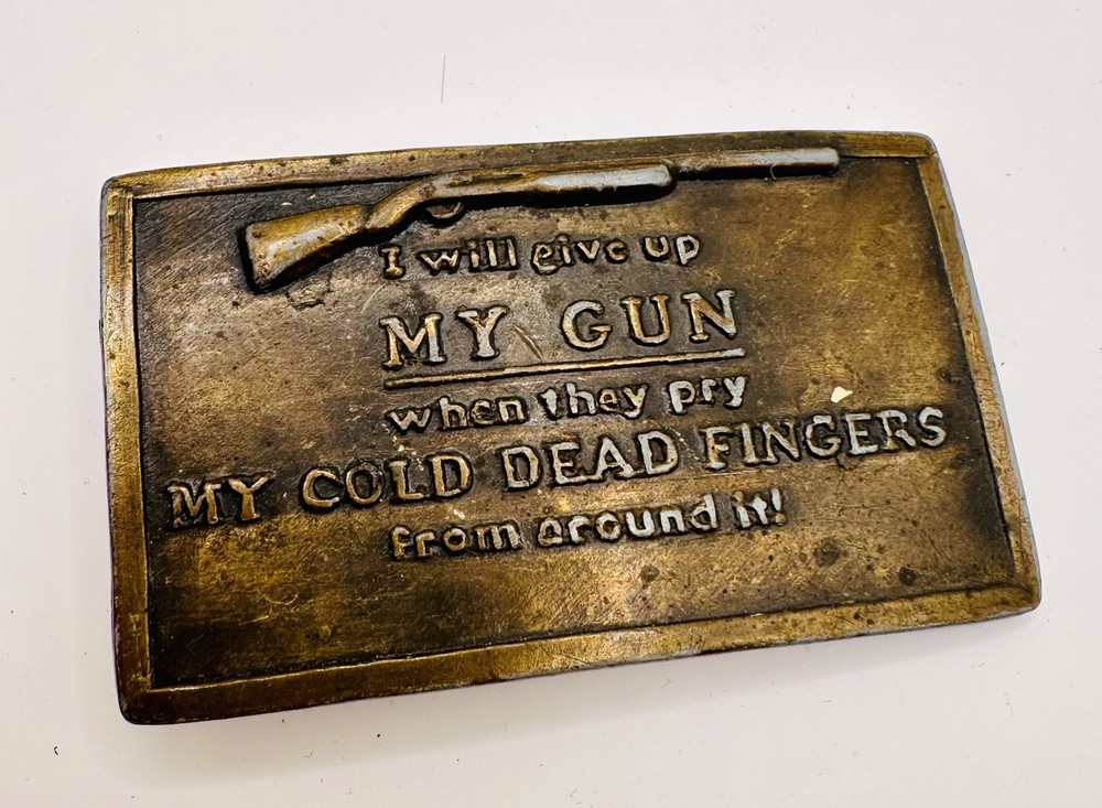 Vintage My Cold Dead Fingers Belt Buckle – 2nd Amendment Gun Rights Brass Tone