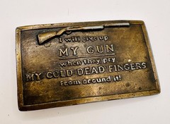 Vintage My Cold Dead Fingers Belt Buckle – 2nd Amendment Gun Rights Brass Tone