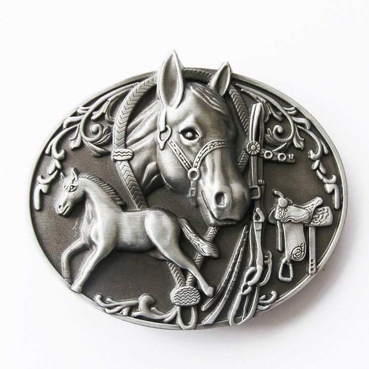 Original Horse Horses Horseshoe Saddle Western Cowboy Oval Belt Buckle