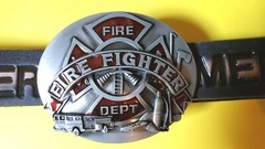 AMERICAN FIREFIGHTERS Genuine Leather Cowhide Belt and Firefighter Epoxy Buckle