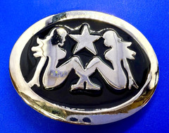 Mud Flap Girl&rsquo;s Two Sexy Woman Black & Silver Color Enamel Trucker Belt Buckle