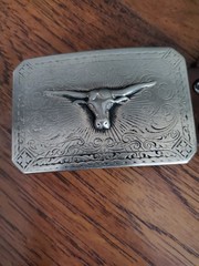 Vintage Belt Buckle Bull Head With Top Grain Leather Eagles Brown Belt