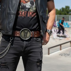 New Men Round Belt Buckle Silver Metal Cowboy Western Biker Skeleton Motorcycle