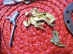 Vintage Anson COWBOY Tie Bar Clip Pin Brooch Lucky Horseshoe Boot WESTERN Rodeo