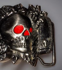 Skull and Skeletal Hand Belt Buckle